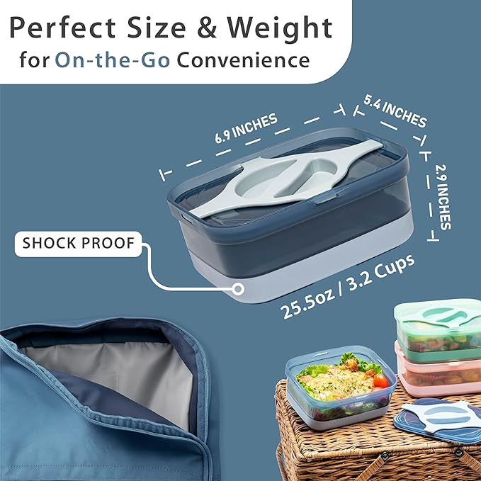 Bento Box 25.5oz 3 Cups Leakproof Salad and Meal Prep Container Twistlock Lid Reusable BPA-Free Portable Microwave and Dishwasher Safe for Work Lunch Brown