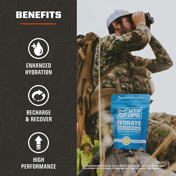 MTN OPS Hydrate Electrolytes Powder Drink Mix, 20 Single Serving On-The-Go Electrolyte Packs with Over 1000mg of Electrolytes per Serving, Liberty Pop