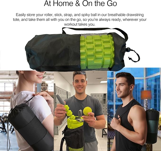 321 STRONG 5 in 1 Foam Roller Set with Hollow Core Deep Tissue Massager, Muscle Roller Stick, Stretching Strap, Spikey Plantar Fasciitis Ball, and Carry Bag, with 4K eBook