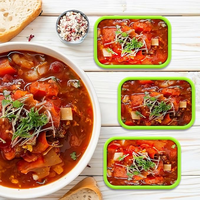 Nuogo 8 Pcs 1 Cup Silicone Freezer Containers with Lid Soup Freezer Molds Silicone Soup Containers Rectangle Trays Reusable Food Preserving Tray Ice Trays for Soups Sauces Stews(Green)