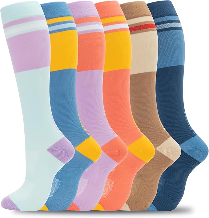 fenglaoda Compression Socks for Women Men Support Circulation 6 Pairs Socks For Nurse, Travel, Flight