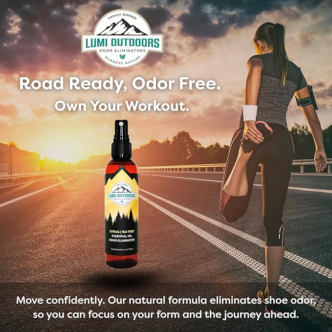 Lumi Outdoors Natural Shoe Deodorizer Spray & Odor Eliminator - Fresh Citrus Tea Tree Essential Oil Odor Eater