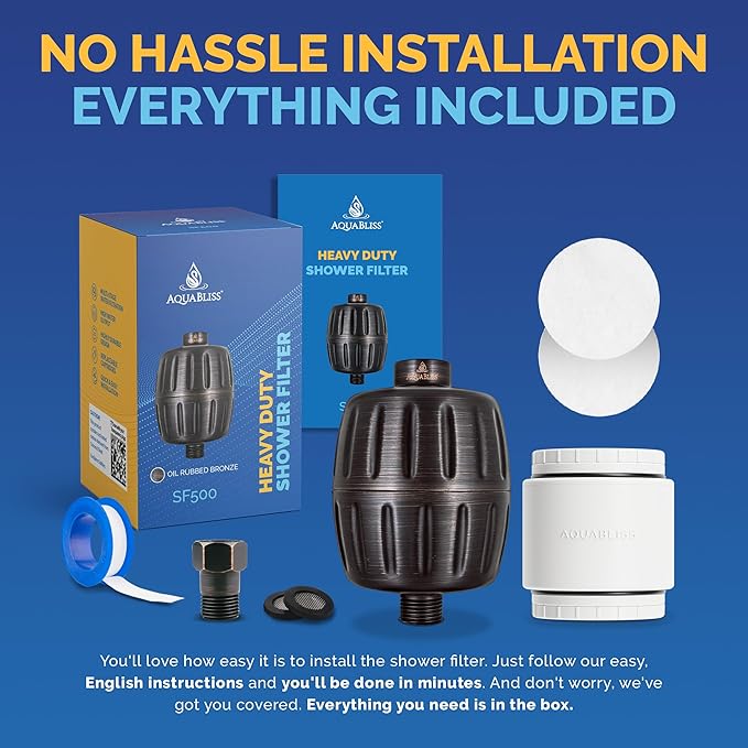 AquaBliss HEAVY DUTY Shower Filter – Advanced 30x Filtration - Universal Multi-Stage Shower Head Filter Reduces Chemicals, Chlorine & Odors - Oil Rubbed Bronze (SF500)