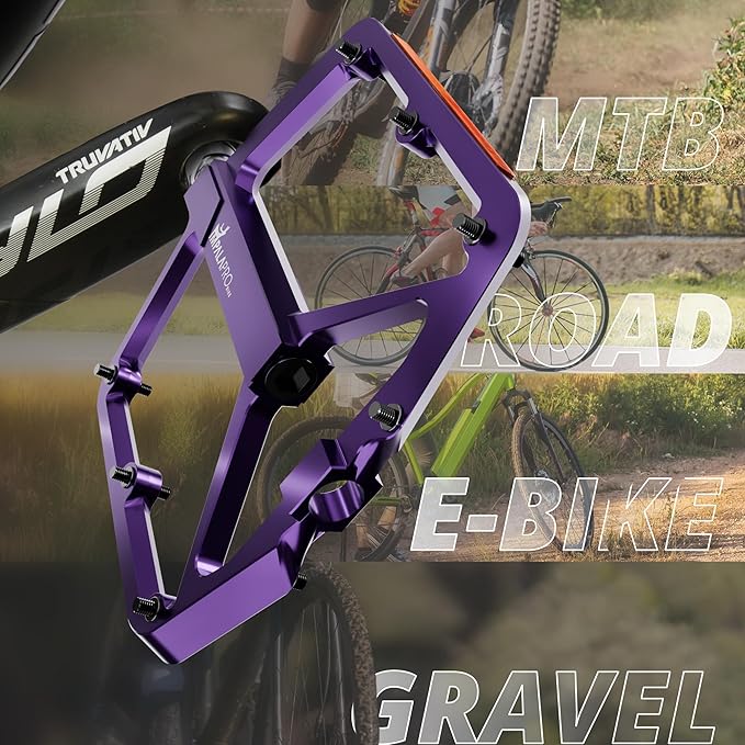 Flat Bike Pedals with Reflectors CNC Aluminium 9/16” – MTB Pedals with Extra Wide Platform and Removable Anti-Slip Pins – Lightweight Pedals for Mountain Bike & Road Bike 294 g