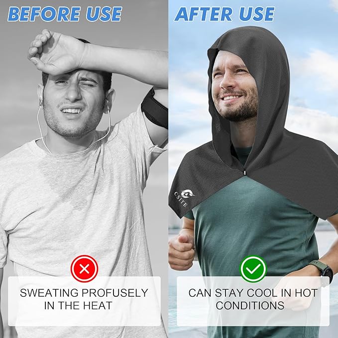 Cooling Hoodie Towels, Instant Cooling Towels for Neck and Face, UPF 50 Sun Protection, Ice Towel for Hot Weather, Head Towel for Sports, Camping, Cycling & More Activities