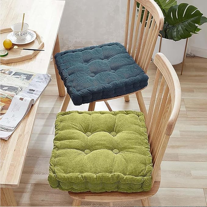 2 Pack Large Square and Round Floor Cushions for Adults Meditation Floor Pillow Green Corduroy Floor Seat Pillows Cushion for Living Room Balcony Tatami Yoga,18x18 Inch