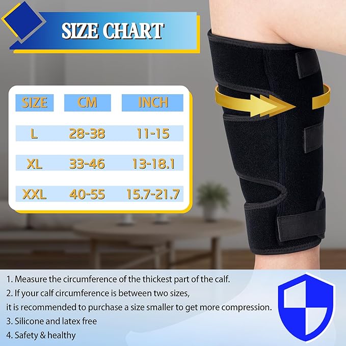 Hiball Adjustable Calf Brace for Men Women, Lower Leg Compression Wrap, Calf Compression Sleeve with Six Nylon Buckle Pressure Strips, Shin Splint & Calf Support for Torn Calf Muscle, Varicose Veins