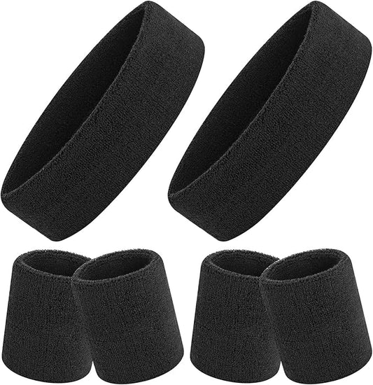 ONUPGO 6 Pieces Sweatbands Set - Sports Headbands Wristbands for Men & Women,Cotton Terry Cloth Sweatband for Tennis,Basketball,Gym,Working Out - Moisture Wicking Elasticity