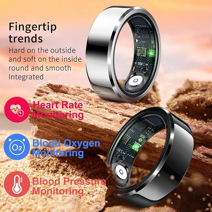 Smart Ring Heart Rate Monitor Blood Pressure Ring Sleep Tracker Health Ring Pedometer Step Counter Calories Waterproof Fitness Rings for Women Men