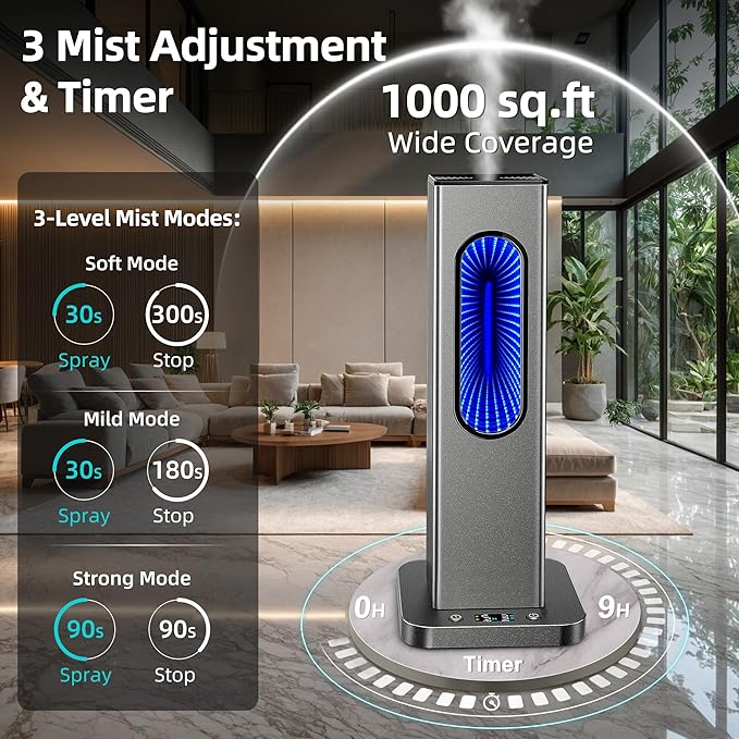 Waterless Essential Oil Diffuser, Rechargeable App Remote Control Scent Diffuser with LCD Screen, 1000 Sq Ft Coverage 3 Mist Levels Oil Diffuser with 7 LED Lights Timer for Hotel Home Office