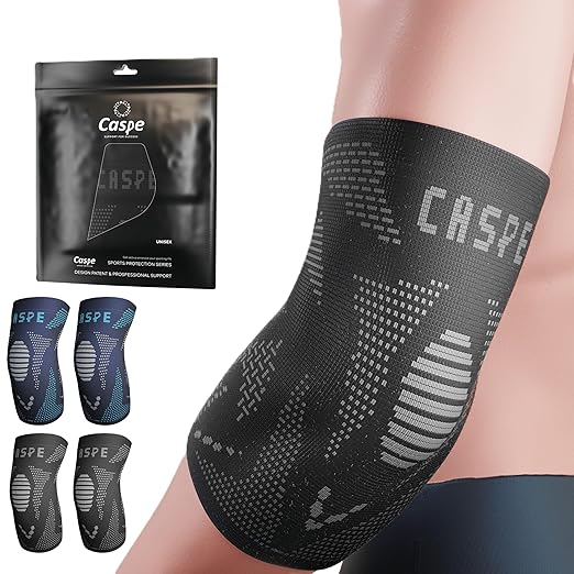 Caspe 2 Pack Elbow Compression Sleeve for Men & Women – Tennis Elbow Brace, Arm Support & Pain Relief for Tendonitis, Bursitis, Weightlifting, Golf & Sports – Breathable, Non-Slip (Black, X-Large)