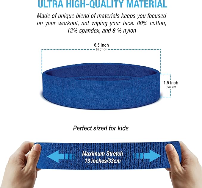 Suddora Sweatbands for Kids, Moisture Wicking 2 Wristbands and 1 Headband Set, Soft and Skin-Friendly Fabric, Moisture-Wicking Athletic Sweat Bands for Basketball, Baseball, Soccer