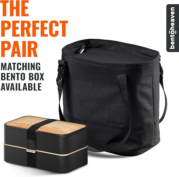 Bentoheaven Insulated Lunch Tote for Work - Durable Materials, Variable Strap/Handle, Wide Opening - Cooler Lunch Bag for Women & Men - Fits all major Bento Lunch Boxes and Other Containers (Black)