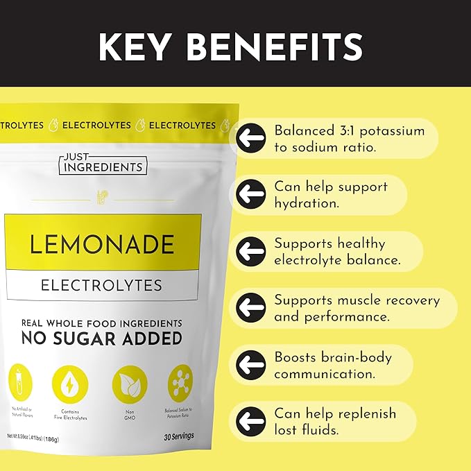 Lemonade Electrolytes – 30‑Serving Hydration Drink Mix with Coconut Water, Sea Salt, and Trace Minerals – Supports Hydration, Recovery, and Electrolyte Balance*
