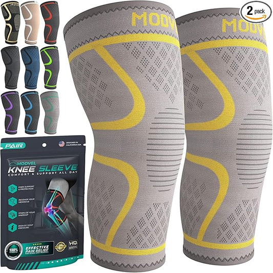 Modvel Compression Knee Brace for Women & Men, 2-Pack Knee Brace for Running Knee Pain, Knee Support Compression Sleeve, Workout Sports Knee Braces for Meniscus Tear, ACL & Arthritis Pain Relief