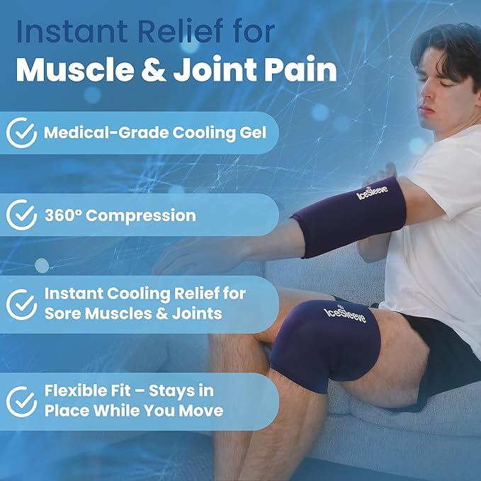 IceSleeve Elbow & Knee Ice Pack Wrap, Reusable Ice Sleeve for Arm & Leg, Flexible Gel Ice Pack for Knee Injuries, Tennis Freeze Sleeve Elbow Compression Wrap, Cold & Heat Therapy, Blue L 1 Pack