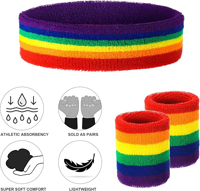 48 Pcs Football Sweatbands Bulk for Men Women Striped Sweatband Set, Include 16 Headband and 32 Wristbands Sports Neon Accessories for 80's Costume Party Athletic Gym