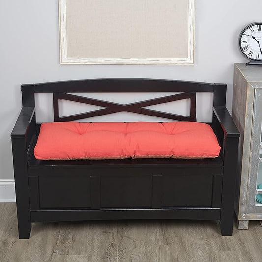 Klear Vu The Gripper Omega Non-Slip Tufted Bench Cushion for Indoor Furniture, Entryway Storage, Bay Window, Corner Nook or Piano Seat, 35 Inches, Solid Coral