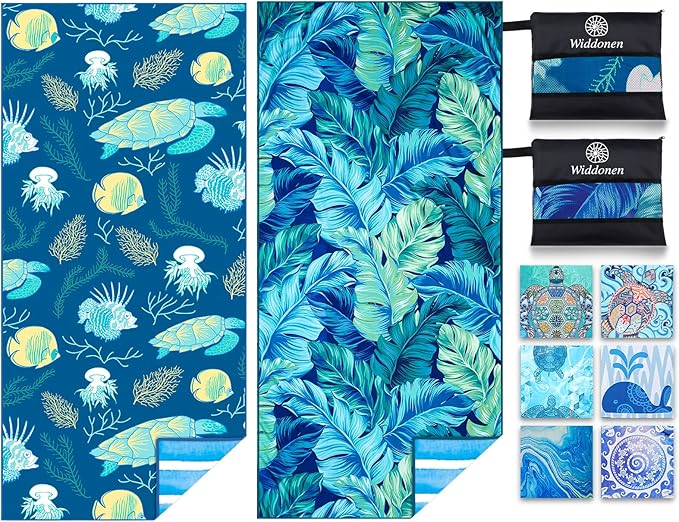 2 Pack Microfiber Thin Lightweight Beach Towel Sand Free Quick Dry Absorbent Compact Towels for Swimming Pool Camping Beach Accessories Large Easy Pack Travel Things for Vacation Essentials Adult Gift