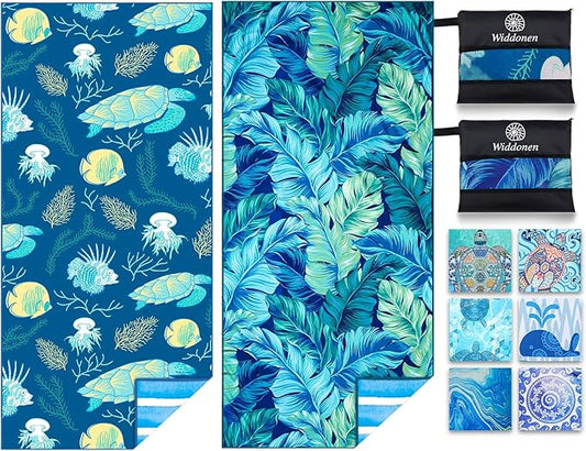 2 Pack Microfiber Thin Lightweight Beach Towel Sand Free Quick Dry Absorbent Compact Towels for Swimming Pool Camping Beach Accessories Large Easy Pack Travel Things for Vacation Essentials Adult Gift