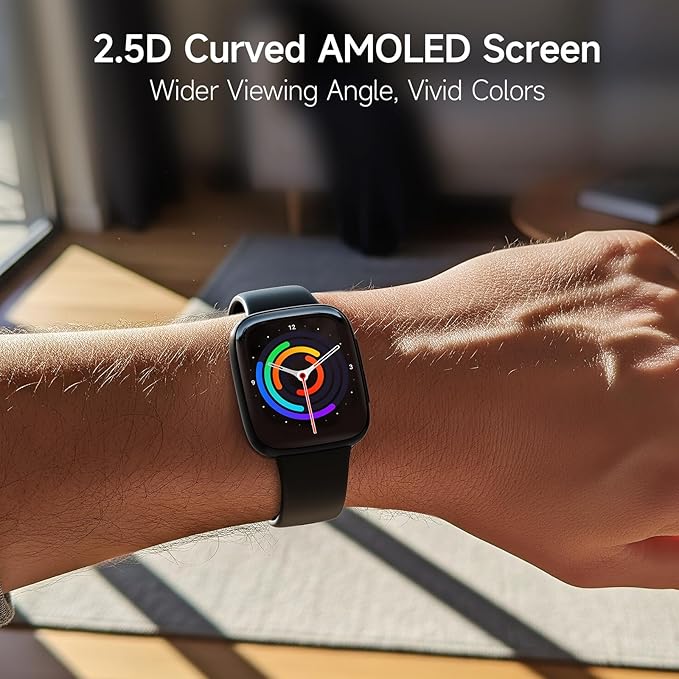 Smart Watch for Men Women, 1.85" AMOLED Ultra-Clear Screen Smartwatch Compatible iPhone/Samsung/Android, 100+ Sport Modes Fitness Tracker with Heart Rate/SpO2/Sleep Monitor 3ATM Waterproof, 2 Bands