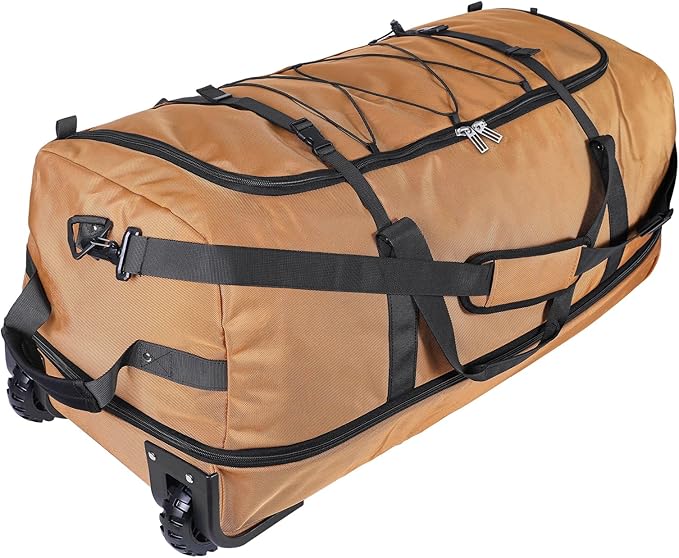 110L/140L Expandable Soft-Sided Foldable Duffle Bag with 2 Rubber Wheels,Packable 32” Rolling Carry-On with Multi-Pockets & Compartments,Coffee