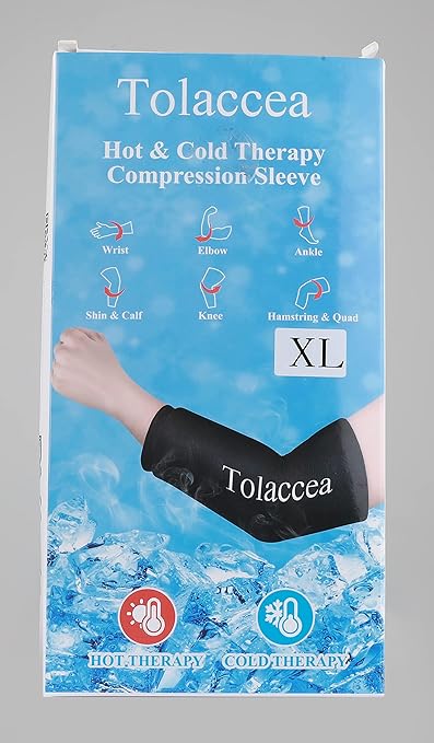 Elbow and Knee Ice Pack - Cold Ice Sleeve with Reusable Gel & Cold Therapy Compression for Knee, Shin Splints, Calf Strain, Flexible Ice Pack for Tennis Elbow, Tendinitis (Medium (Pack of 1), Black)