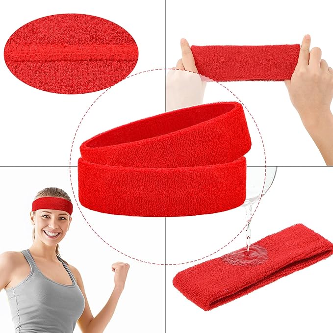 Bememo 12 Pcs Sweatbands Sport Headbands for Men & Women Basketball Headband Sport Competitions Sweat Headbands Running Terry Cloth Moisture Wicking for Yoga,Tennis,Gym,Exercise