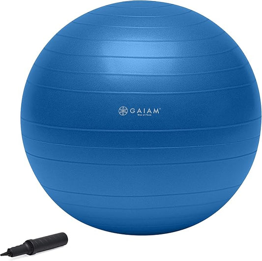 Gaiam Total Body Exercise Balance Stability Yoga Ball, Anti-Burst with Air Pump for Home, Office Chair, and Fitness - Various Sizes
