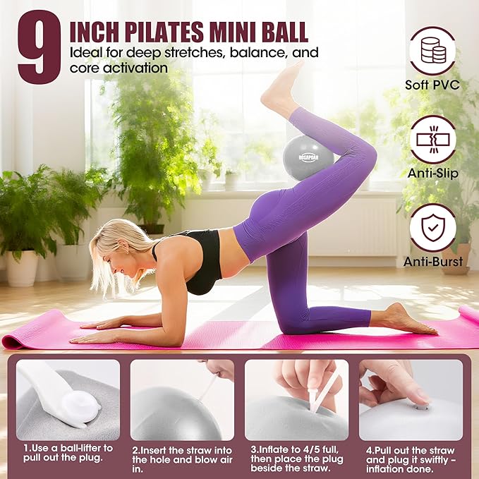 Pilates Ring Set - 14" Magic Circle with Yoga Ball & Resistance Bands – Home Workout Equipment for Women, Toning & Core Sculpting Essentials Kit