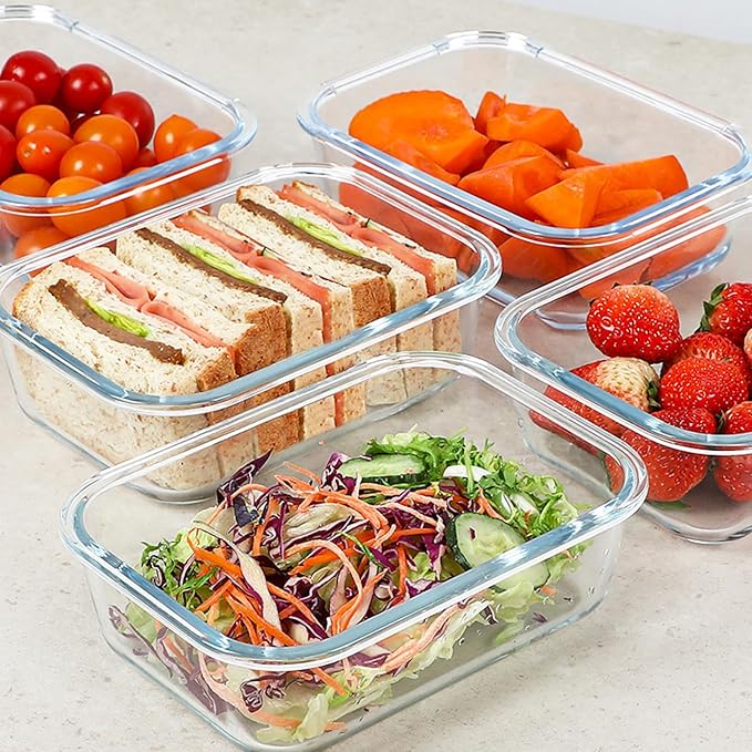 KOMUEE 30 oz 5 Pack Glass Meal Prep Containers, Glass Storage Containers with Lids - Dishwahser, Microwave, Oven and Freezer Safe, Green