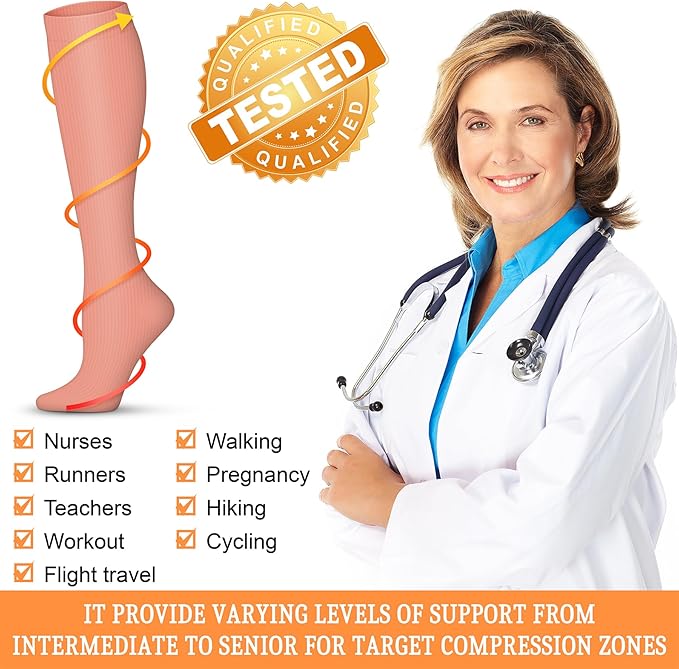 Compression Socks for Women & Men 15-20 mmHg, Best for Medical, Nursing, Running, Athletic, Varicose Veins, Travel