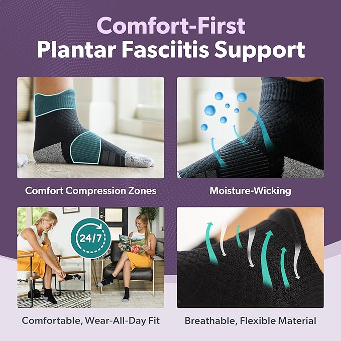 BraceAbility Plantar Fasciitis Socks - Ankle Compression Socks for Foot Pain Relief, Heel Spurs, Achilles Tendonitis, Full-Toe Arch Support Sleeve Socks for Women and Men (1 Pair - L)