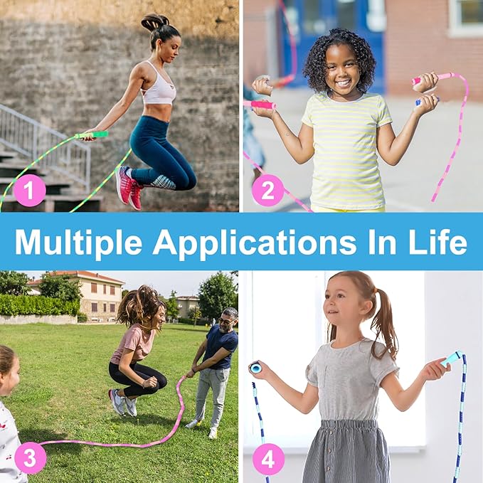 GRAWUN Jump Rope For Kids, Soft Beaded Jump Rope, Adjustable Length Tangle-Free Segmented Soft Beaded Skipping Rope，for Women, Men and Kids Keeping Fit, Workout and Weight Loss