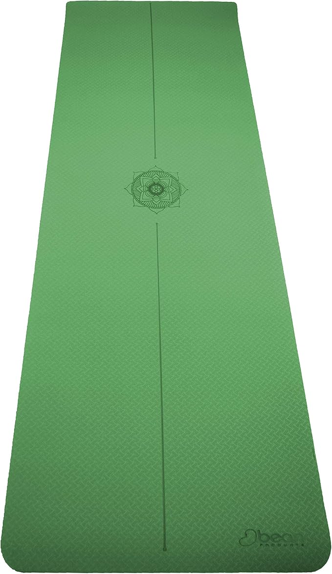 Bean Products SuperLite TPE Yoga Mat | Centering Mandala Design | Extra-long | Non-skid, Slip Resistant | Earth-friendly exercise gym mat | (6mm thick x 24” wide x 72” long)