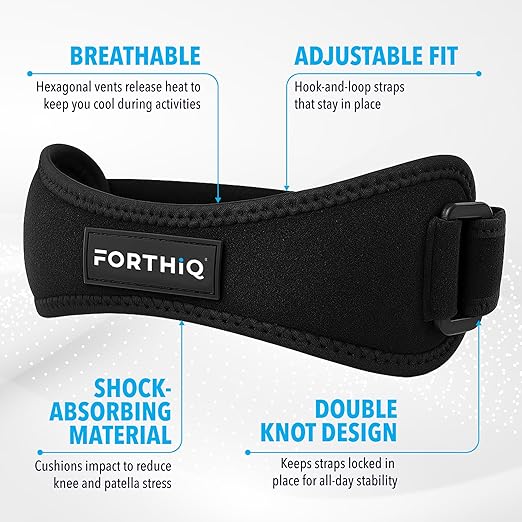 FORTHIQ Knee Brace - Patella Band 2-Pack for Knee, Support, Breathable, Adjustable, and Lightweight, Sport-Compatible, Black