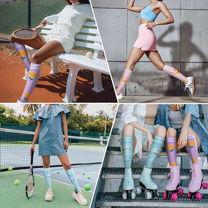 fenglaoda Compression Socks for Women Men Knee High 3 Pairs Support for Nurses, Travel, Circulation, Athletic, Pregnancy