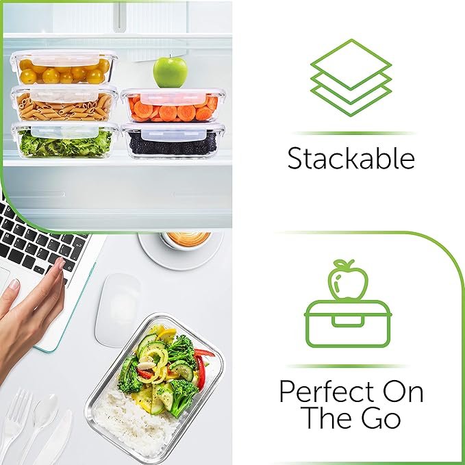 PrepNaturals 8 Pack 36 Oz Glass Meal Prep Containers - Dishwasher Microwave Freezer Oven Safe - Glass Storage Containers with Lids (Multi-Compartment)