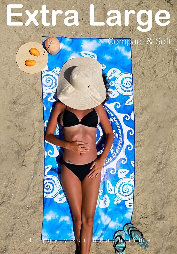 2 Pack Microfiber Lightweight Beach Towel Sand Free Quick Dry Absorbent Thin Compact Towels for Swimming Pool Camping Beach Accessories Large Easy Pack Travel Things for Vacation Essentials Gift