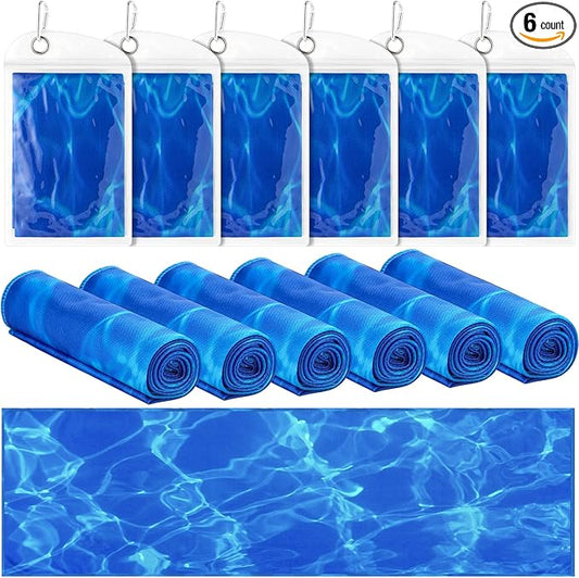 Frienda 6 Pack Cooling Towels 40"x12" Ocean Themed Sports Towels with Bags Breathable Chilly Towel Ice Microfiber Towel Fast Drying for Beach Swim Yoga Running Workout Gym Camping Fitness(Ocean Wave)