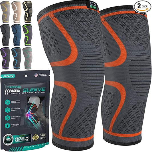 Modvel Compression Knee Brace for Women & Men, 2-Pack Knee Brace for Running Knee Pain, Knee Support Compression Sleeve, Workout Sports Knee Braces for Meniscus Tear, ACL & Arthritis Pain Relief