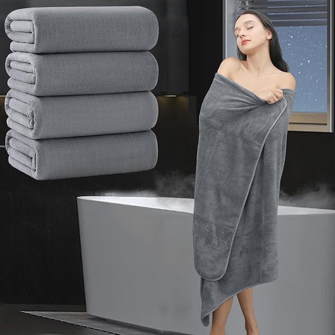 Extra Large Bath Sheet 4 Piece (35"x70")-Ultra Soft Oversized Bath Towel,Bath Sheet Towel Set for Bathroom Hotel,Highly Absorbent Quick Dry Shower Towel Set for Adults,Bath Towel Dark Grey