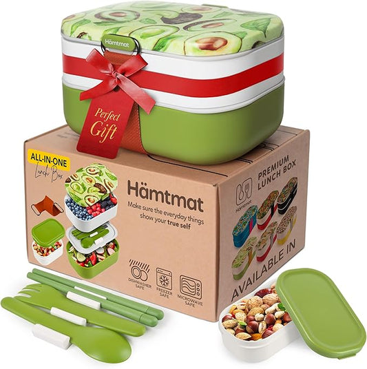 Insulated Stackable Bento Box for Adults with Reusable Chopsticks Japanese Lunch Box Microwavable & Leak Proof Lunch Containers for Men & Women Modern Cute Food Container with Compartments (Green)