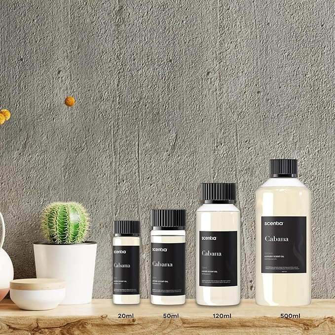 Scentia Hotel Diffuser Oil Inspired by 5-Star Hotel Scent - 120 mL 4.06 fl oz - Essential Oil Blend Botanical Jasmine, Bergamot & Fresh Marine Notes for Aromatherapy Diffusers - Cabana