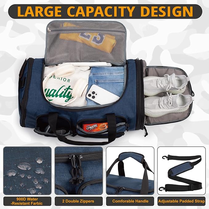 Expandable Gym Bag For Men,Tactical Large 3 in 1 Sports Duffle Bag With Shoes Compartment,Water Resistant Sports Gym Tote Bags Multi-functional Weekend Travel Backpack Overnight Bag