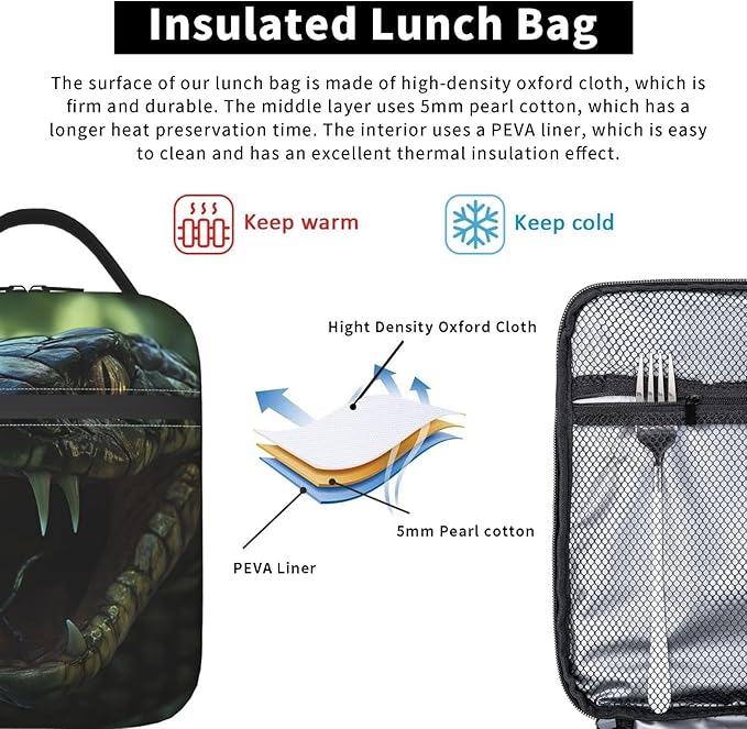 Insulated Lunch Box for Women Men, Snake Theme Lunch Box Reusable Portable Lunch Bag Cooler Tote Waterproof Lunch Container for Office Picnic Work Travel Hiking