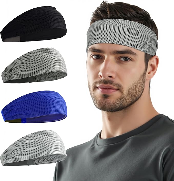 Sukeen Cooling Sports Headbands for Men: Instant Cooling Moisture Wicking Sweatbands Non-Slip, Quick-Dry Elastic Fabric Mens Headband for Gym Running Tennis Training Workout