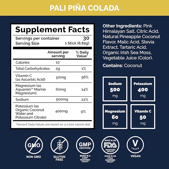 Voli Electrolytes Powder Packets | No Added Sugar Electrolyte Drink Mix for Hydration | Keto & Fasting Friendly, Natural Superfoods & Minerals | Pina Colada, 30-Count