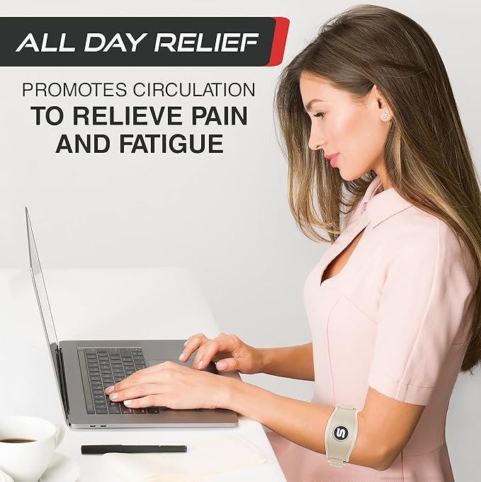 Sleeve Stars Tennis Elbow Brace for Women - Adjustable Tennis Strap, Golfers Elbow Brace for Men, Counterforce for Tennis Elbow for Tendonitis Relief, Fits 9"-23" (Single/Beige)