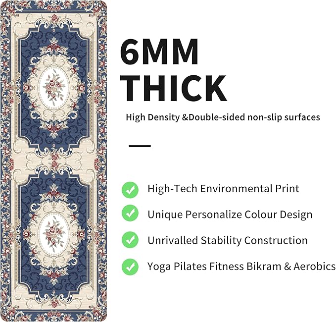 nuveti Yoga Mat Print Extra Thick TPE Non Slip Fitness Exercise Mat with Carrying Bag,72"x24" Extra Thick 6MM Exercise & Workout Mat for Yoga, Pilates Fitness and Floor Exercises